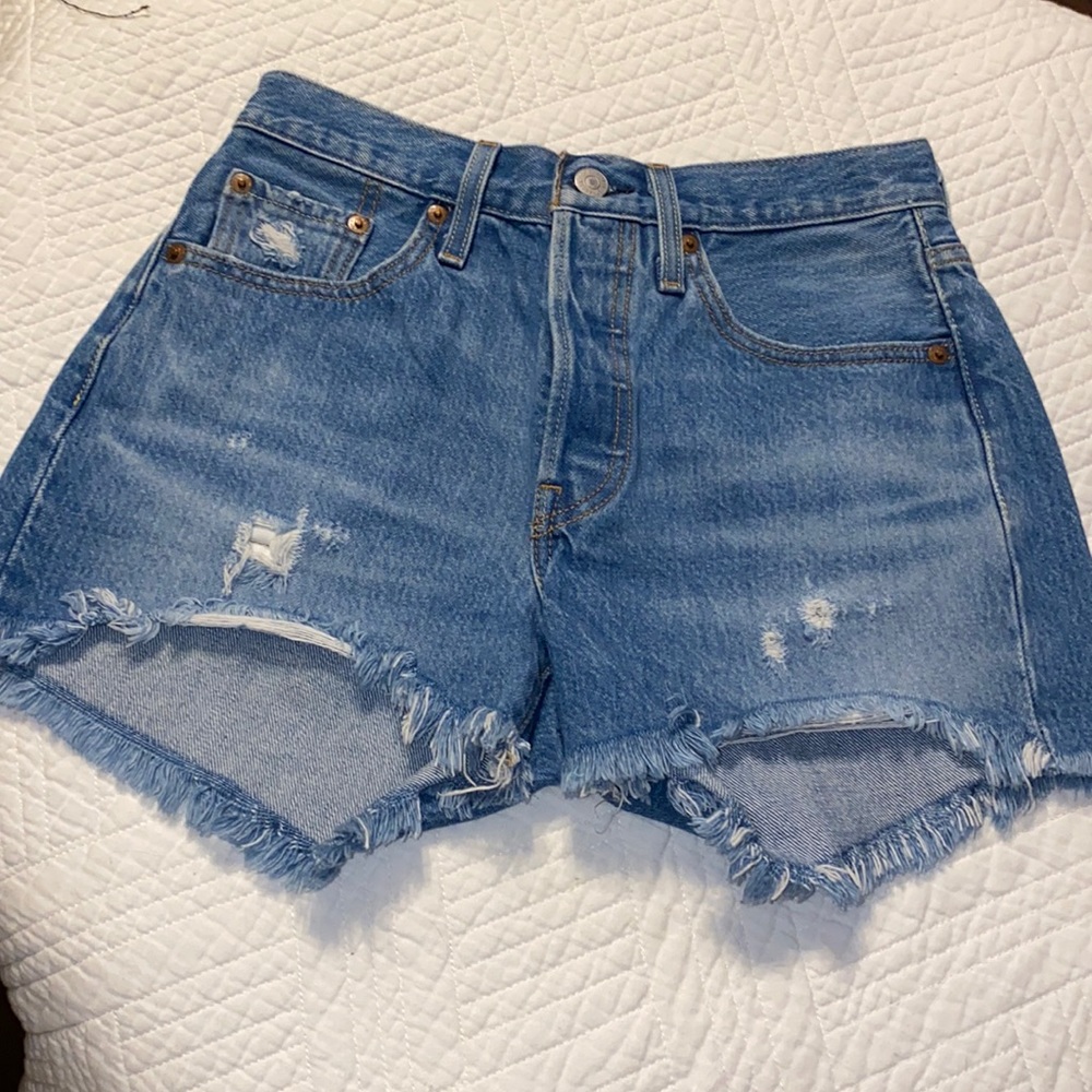 Levi’s 501 High Waisted Distressed Blue Jean Cut-Off Shorts